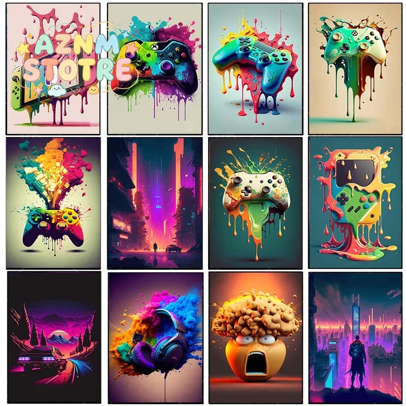 Esports Gaming Room - Pintura em Tela Vintage Colorida, Poster