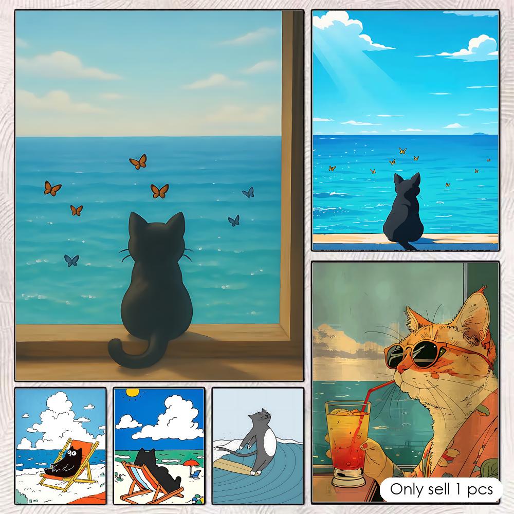 Pôster de Gato na Praia, Arte  - Esports And Gaming Lounge avaliação e preço