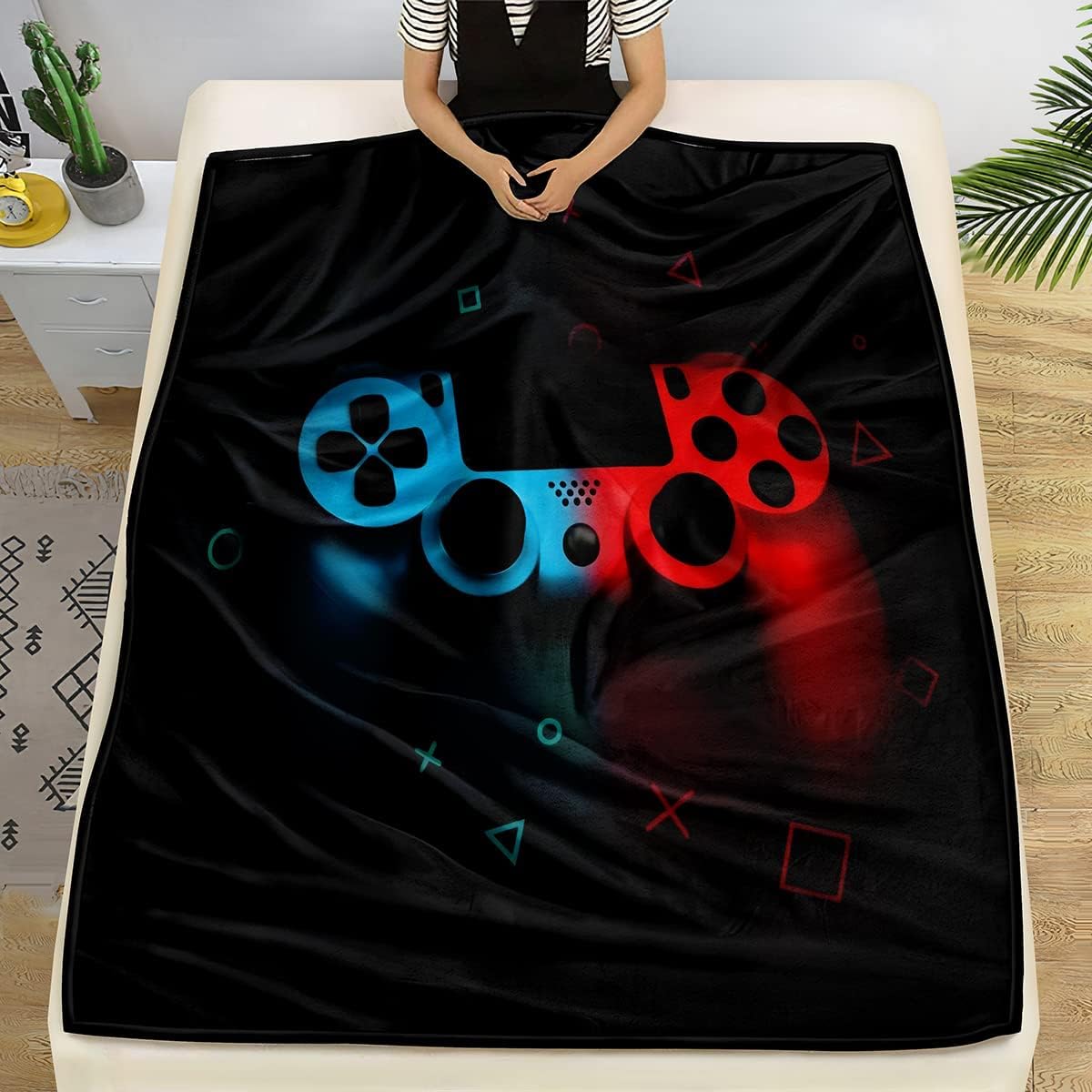 Cobertor de lã com padrão de j - Esports Gaming Bed avaliação e preço